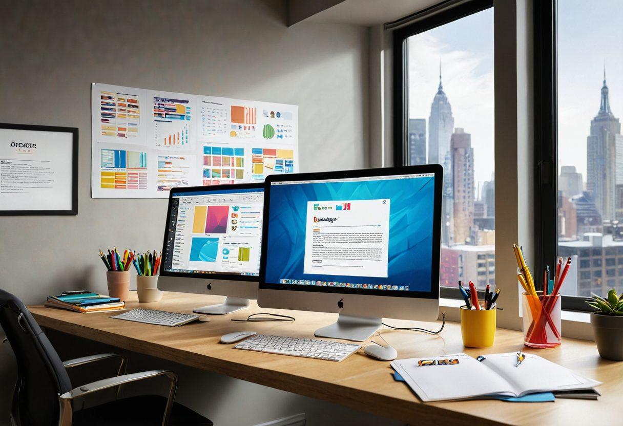 A dynamic workspace filled with colorful tools for document processing, showcasing an open laptop with glowing text transforming into various formats like PDF, Word, and HTML. The background features floating icons representing content creation strategies such as brainstorming, editing, and collaboration. The scene should exude a sense of creativity and efficiency, with natural light streaming in. vibrant colors. modern style. 3D.